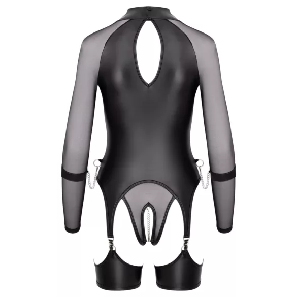 Cottelli Bondage - gennemsigtig top med håndjern - sort - L