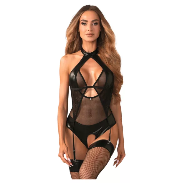 Obsessive Dominna - bodystocking - gennemsigtig, shiny look - sort