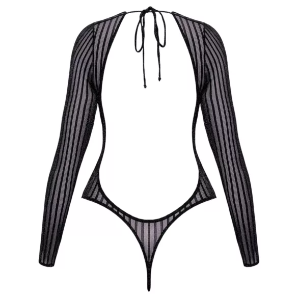 Cottelli - stribet bodystocking med sølvtråd (sort) - S-L