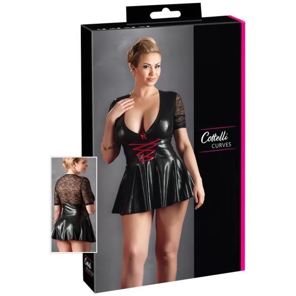 Cottelli Plus Size - skinnende kjole - rød corsage - sort - XXL