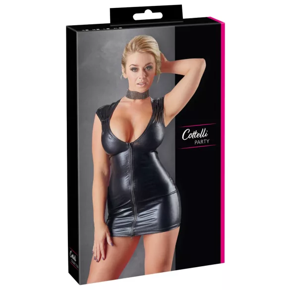 Cottelli - kort ærmeløs wetlook kjole - sort
