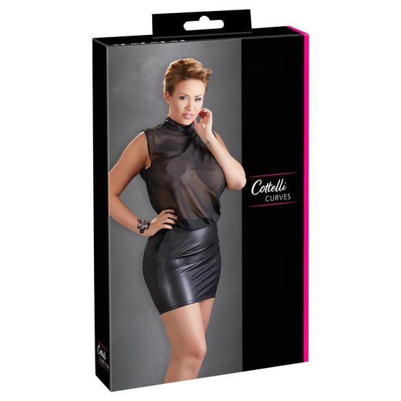 Cottelli Plus Size - skinnende chiffonkjole (sort)