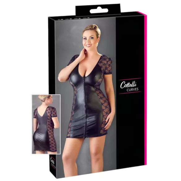 Cottelli Plus Size - plus size chemise - blonde & sløjfe - sort
