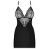 Obsessive - chemise med stropper og rhinsten - inkl. g-streng - sort - L/XL