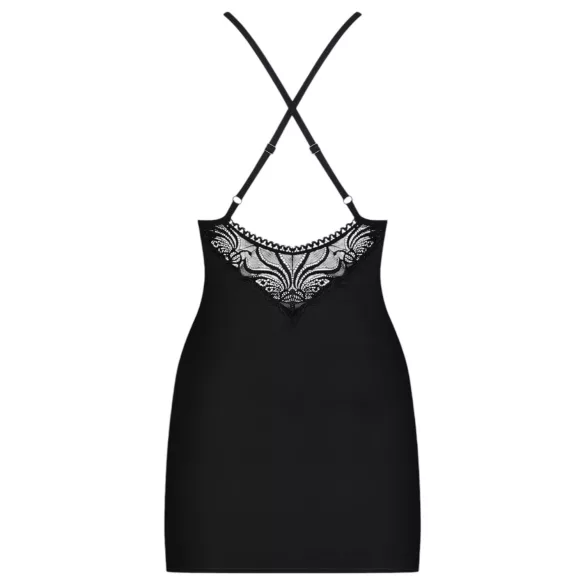 Obsessive - chemise med stropper og rhinsten - inkl. g-streng - sort - L/XL