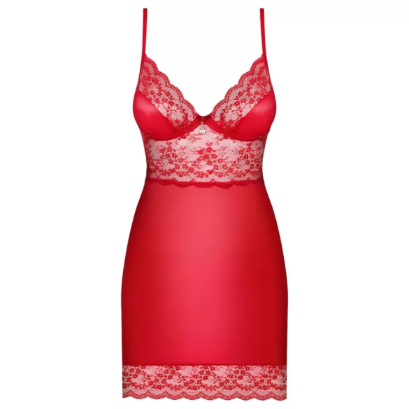 Obsessive - chemise med blonde - rød - inkl. g-streng