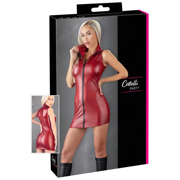Cottelli Party - Rød, ærmeløs minikjole med lynlås, skinnende look - XL