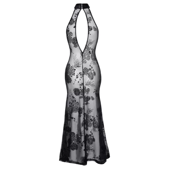 Noir - lang gennemsigtig kjole - blomsterdesign - sort