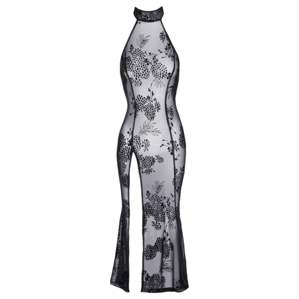 Noir - lang gennemsigtig kjole - blomsterdesign - sort - M