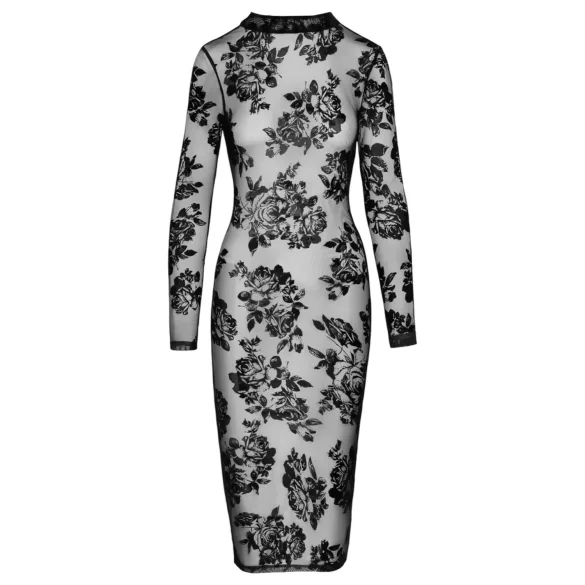 Noir - langærmet kjole med rosendesign (sort)
