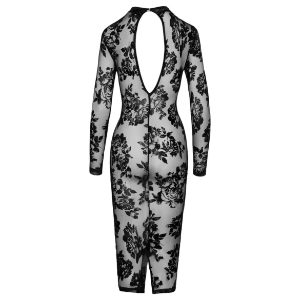 Noir - langærmet kjole med rosendesign (sort)