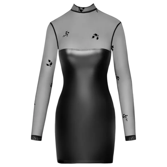 Noir - gennemsigtig wetlook kjole - sort