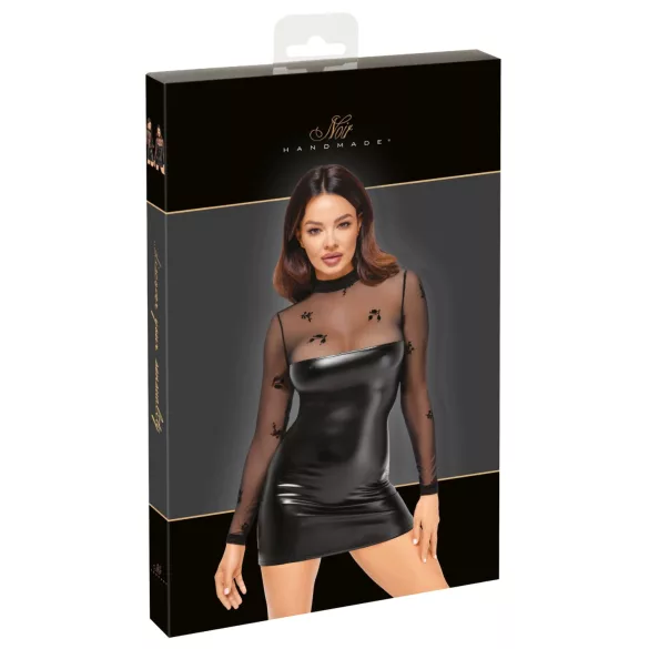 Noir - gennemsigtig wetlook kjole - sort - M