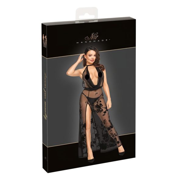 Noir - helt gennemsigtig maxikjole med blomsterprint (sort) - XL