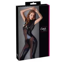 Cottelli - kortærmet skinnende catsuit (sort) - S