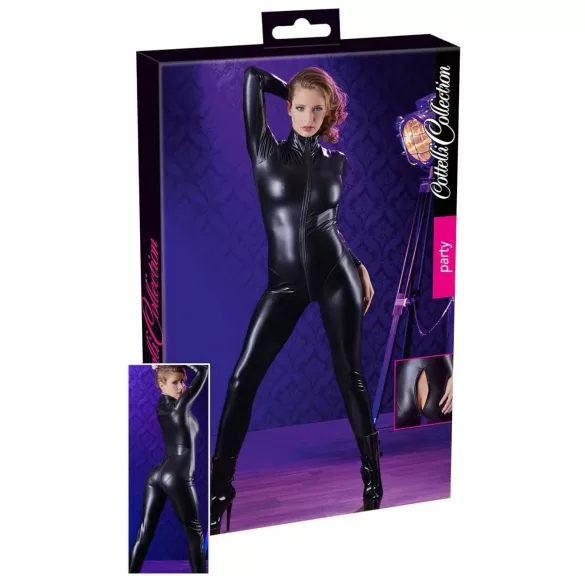 Cottelli - catsuit til fest - langærmet - blank sort