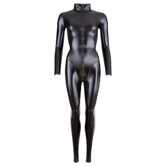 Cottelli - catsuit til fest - langærmet - blank sort - M