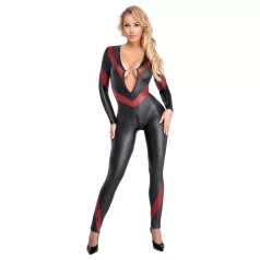 Cottelli - catsuit med lynlås - wetlook - sort