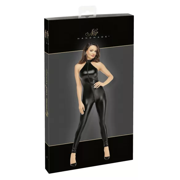 Noir - catsuit med lynlås - blank - sort - L