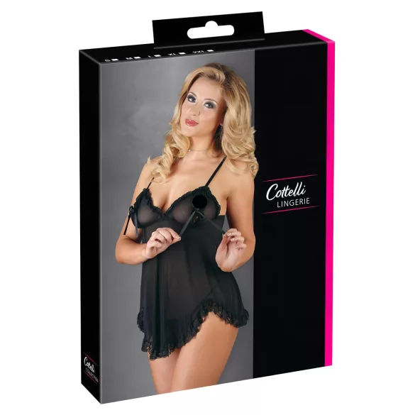 Cottelli - babydoll med flæser - sort lingeri - XL