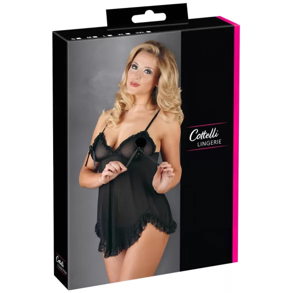 Cottelli - babydoll med flæser - sort lingeri - XL