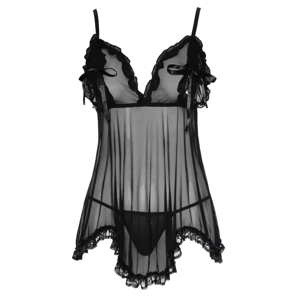 Cottelli - babydoll med flæser - sort lingeri - XXL