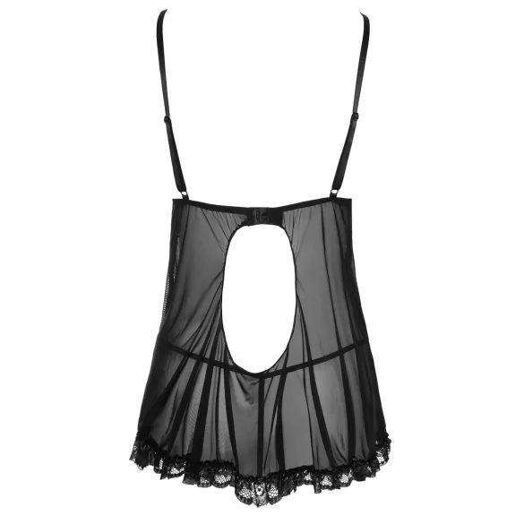 Cottelli - babydoll med flæser - sort lingeri - XXL