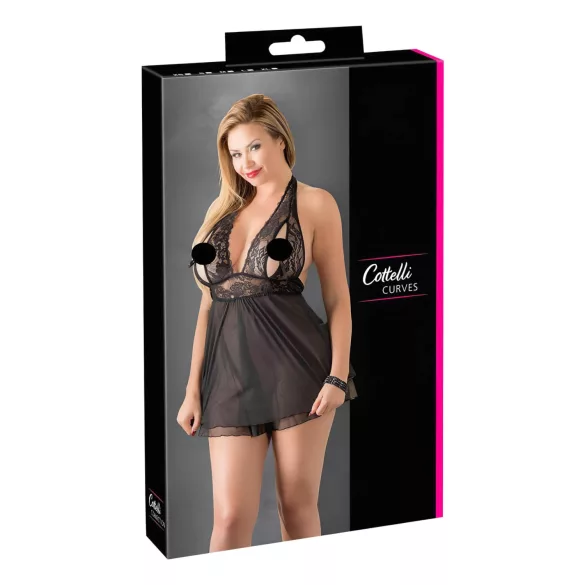 Cottelli Plus Size - babydoll med blonde - sort - plus size - 3XL