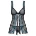 Obsessive Amanta - broderet babydoll og g-streng (sort-turkis) - L/XL