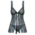 Obsessive Amanta - babydoll med broderi og trusser - sort/turkis - L/XL