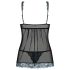Obsessive Amanta - broderet babydoll og g-streng (sort-turkis) - L/XL