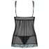 Obsessive Amanta - babydoll med broderi og trusser - sort/turkis - L/XL