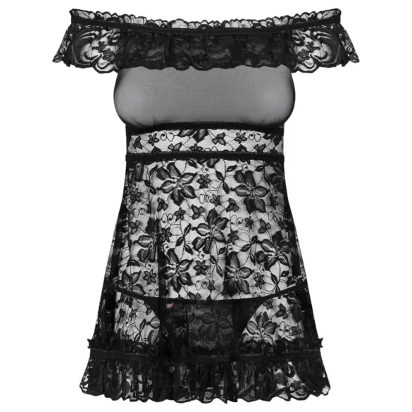 Obsessive - babydoll med flæser og g-streng - sort