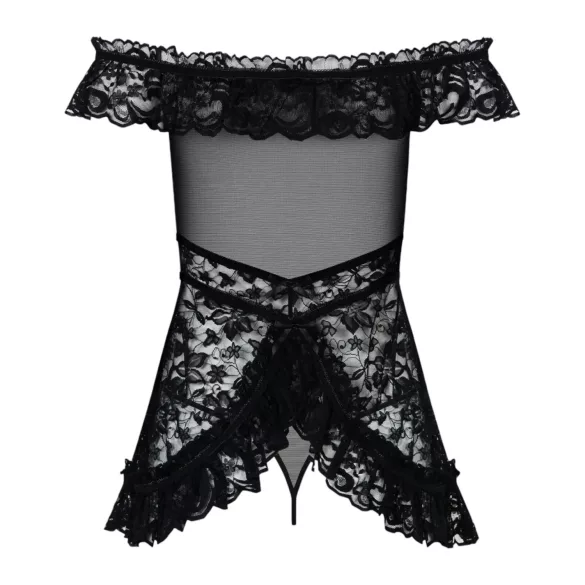 Obsessive - babydoll med flæser og g-streng - sort - L/XL