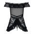 Obsessive Flores - Rynket Babydoll og Thong (Sort) - L/XL