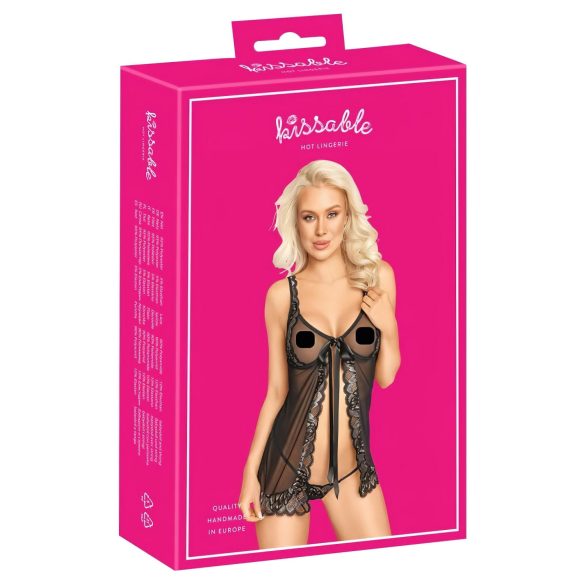Kissable - åben babydoll (sort)