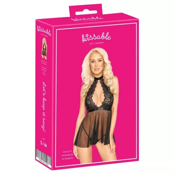Kissable - babydoll med halsbånd - blonder - sort - L/XL