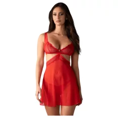   Obsessive Cupide Desir - natkjolesæt - gennemsigtig blonde - rød - L/XL