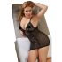 Cottelli Plus Size - Sort gennemsigtig natkjole med blonder - 4XL