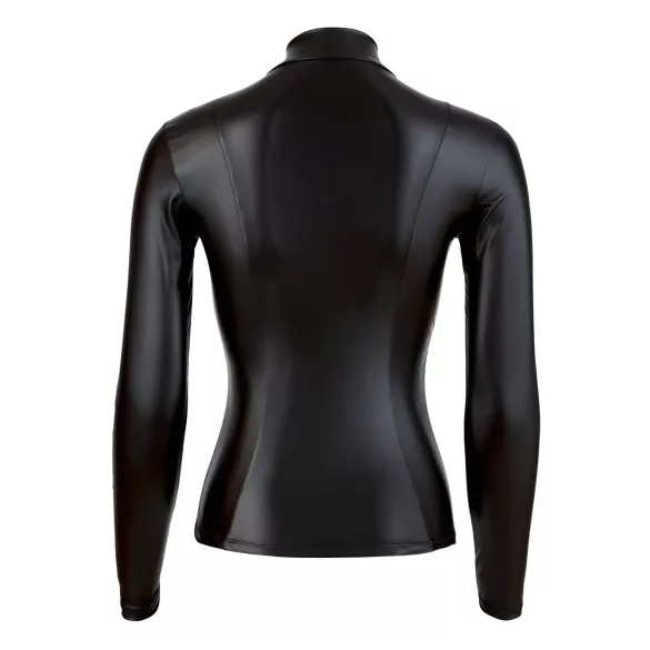 Cottelli - langærmet wetlook top til kvinder - sort - M
