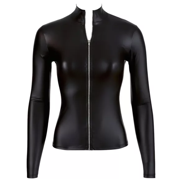 Cottelli - langærmet wetlook top til kvinder - sort - L