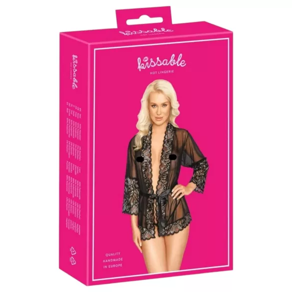 Kissable - kort sort morgenkåbe - L/XL
