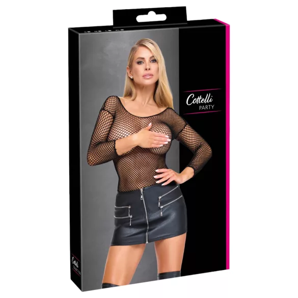Cottelli - lynlås miniskirt i kunstlæder (sort)