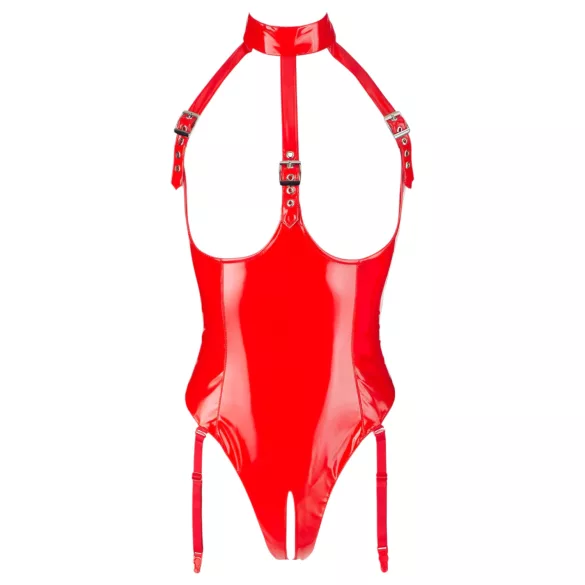 Black Level - åben bodystocking med halsbånd - rød - M