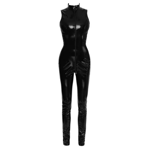 Black Level - catsuit med lynlås - blank vinyl - sort