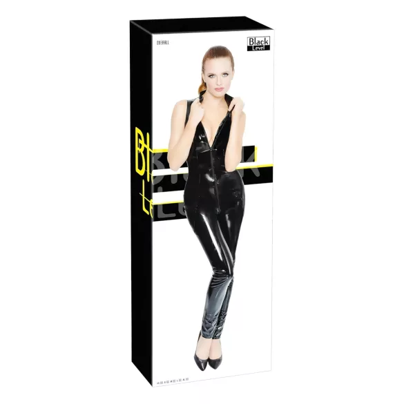 Black Level - catsuit med lynlås - blank vinyl - sort - M