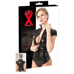 LATEX - dametop med lynlås - kortærmet - sort latex