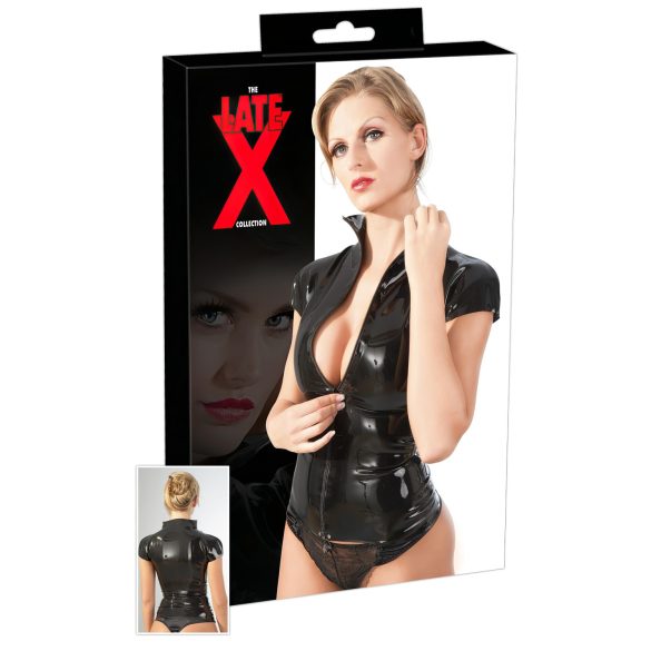 LATEX - Kortærmet, lynlåslukket damebluse (sort) - 2XL