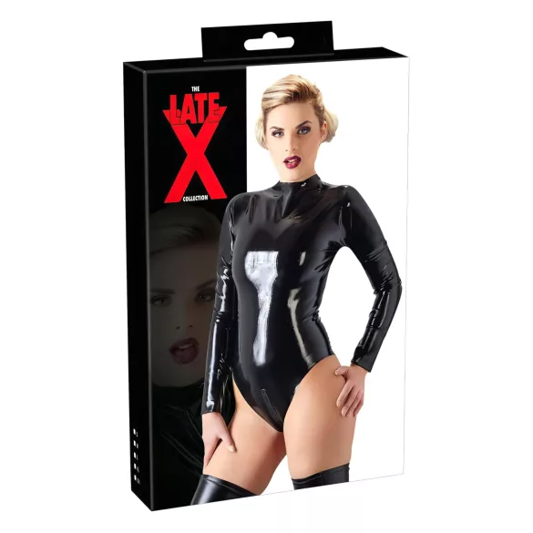LATEX - bodysuit til kvinder - langærmet - sort latex - L