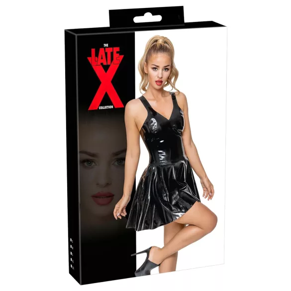 LATEX - minikjole med flæseskørt (sort) - XL